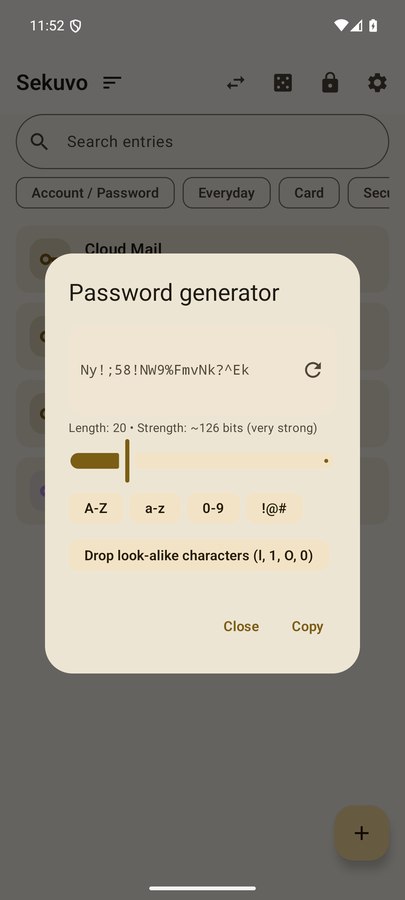 The generator, with the resulting entropy shown in bits.
