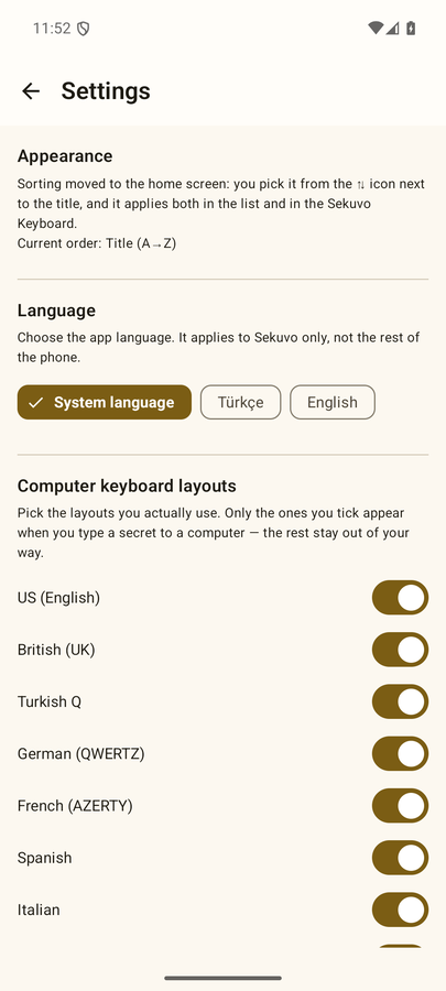 Settings — where autofill and the keyboard are switched on.