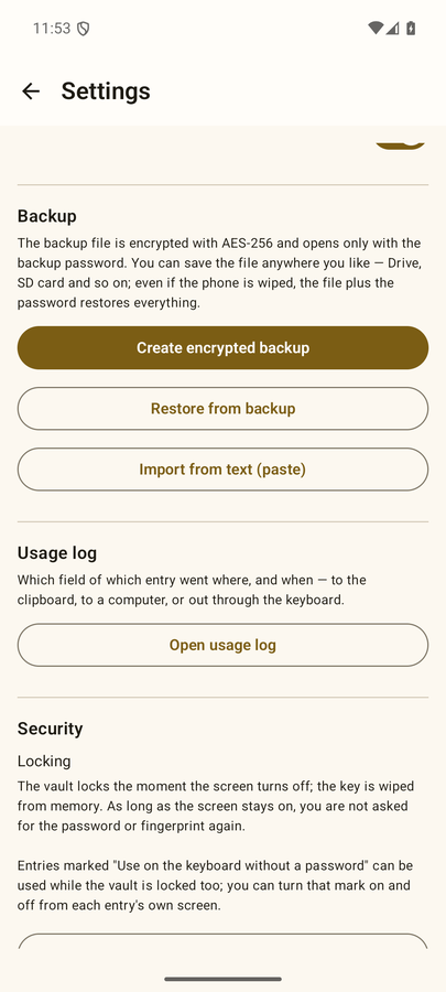 Backup and restore live together in Settings.